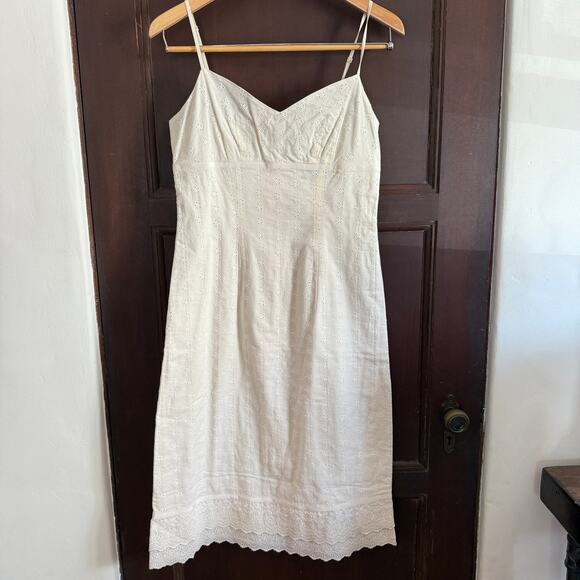 Y2K Vintage EXPRESS | Creamy White Cotton Eyelet Sundress Midi Dress | Size 7/8 - Picture 1 of 5